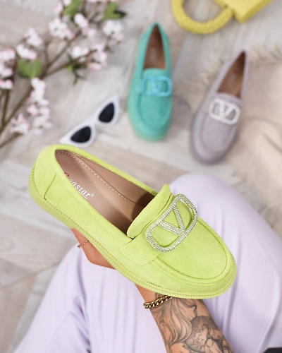 Royalfashion Mocasini de damă verde lime cu ornament Fogras