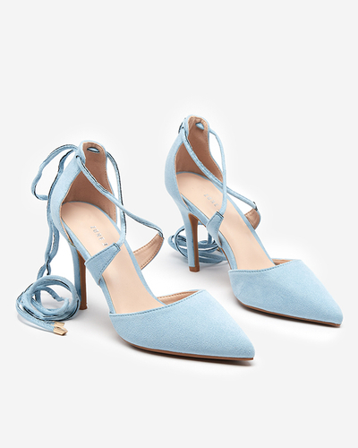 Pantofi stiletto de damă de culoare albastru deschis, cu cravată la gleznă Azunis - Încălțăminte