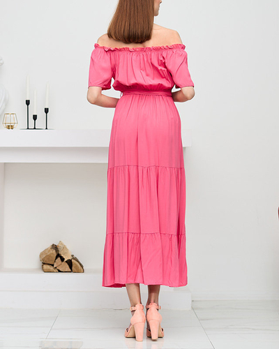 Rochie midi corai de dama cu spatele deschis - Imbracaminte