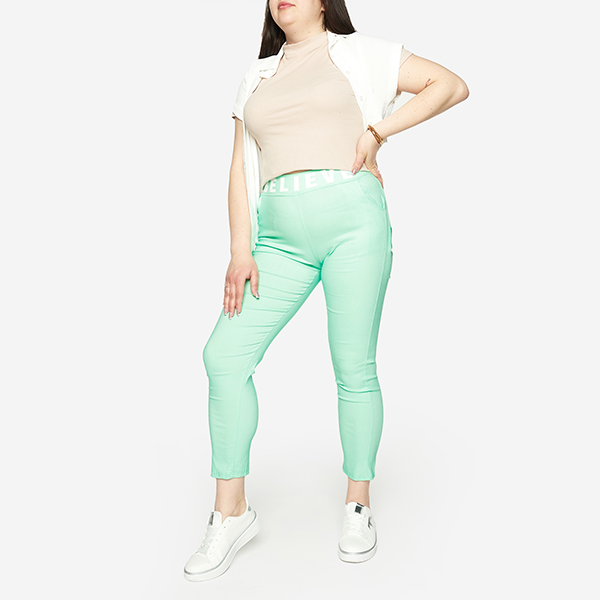 Pantaloni de damă din material textil cu inscripție mentă - Îmbrăcăminte