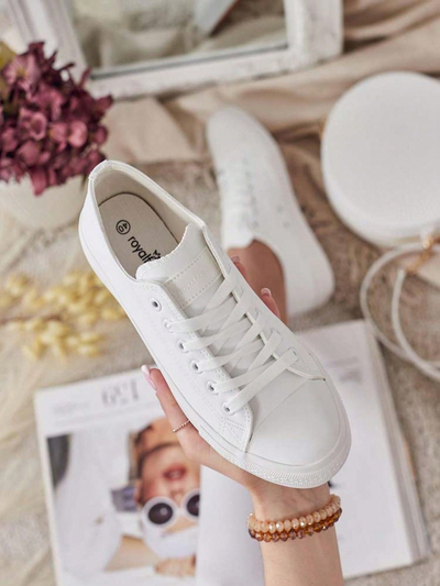 Aurelia Bianche – adidași albi Royalfashion din piele ecologică, plați