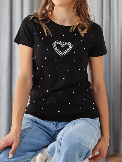 Tricou din bumbac pentru femei Royalfashion cu o inimă perlată