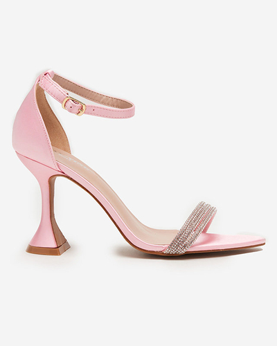 OUTLET Sandale de dama roz pe toc inalt cu zirconii cubic decorativ Manestri - Incaltaminte