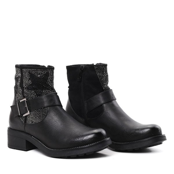 Czarne workery z gwiazdkami Crystal Snow - Obuwie