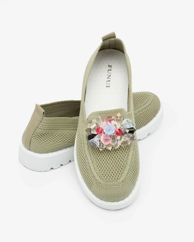 Royalfashion Pantofi sport de damă de culoare verde închis împodobiți Enweta