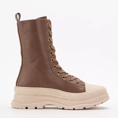 OUTLET Cizme inalte de dama maro deschis cu tocuri plate Magara - Pantofi