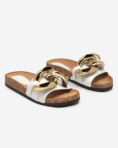 Athenis Bianco Royalfashion women's sandals - ecological leather, gold chain