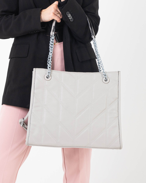 Geanta de dama eleganta gri cu manere pe lanturi - Accesorii