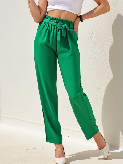 Royalfashion Pantaloni simpli din țesătură pentru femei cu curea