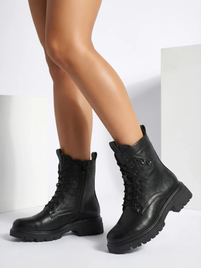 Botine de damă Nometa din piele ecologică cu șireturi