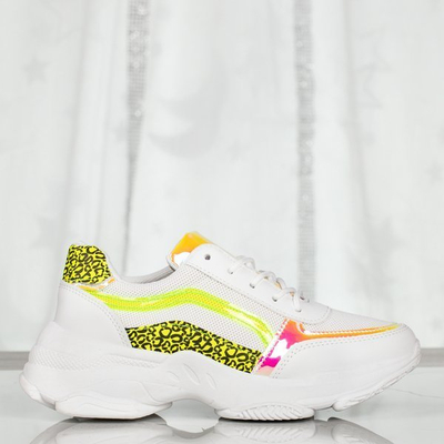 Białe sportowe buty damskie na grubej podeszwie Yellow Pearl - Obuwie