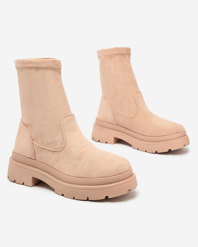 Royalfashion Cizme eco-suede pentru femei, bej Classy Girl