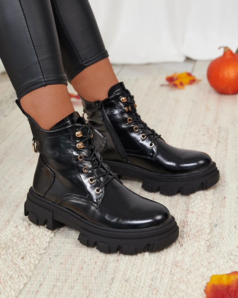 Royalfashion Cizme de trapper izolate din piele ecologică neagră pentru femei Selori