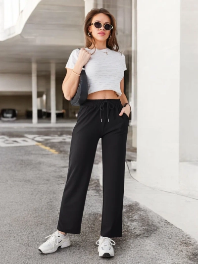 Royalfashion Pantaloni simpli pentru femei cu șnur