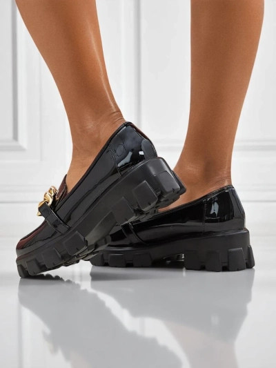 Loafers damă Persefone Nero cu talpă groasă, piele ecologică neagră 5cm