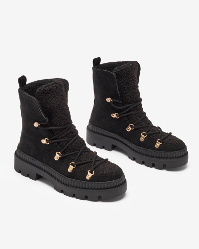 Royalfashion Cizme de vânătoare izolate pentru femei negre cu piele de oaie Lery Walk