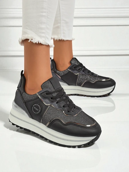 Callista Nero women's platform sneakers 4cm, ecological leather