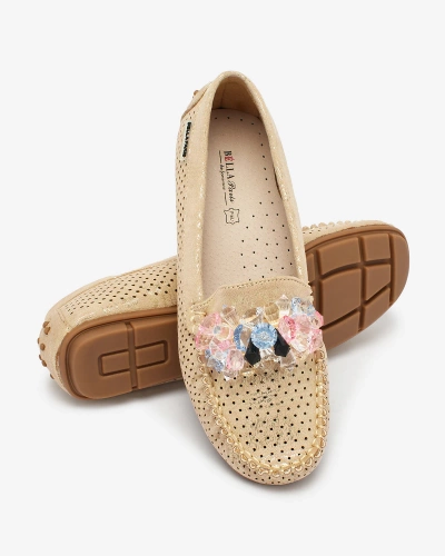 Royalfashion Mocasini de damă bej traforați cu cristale decorative Cizzas