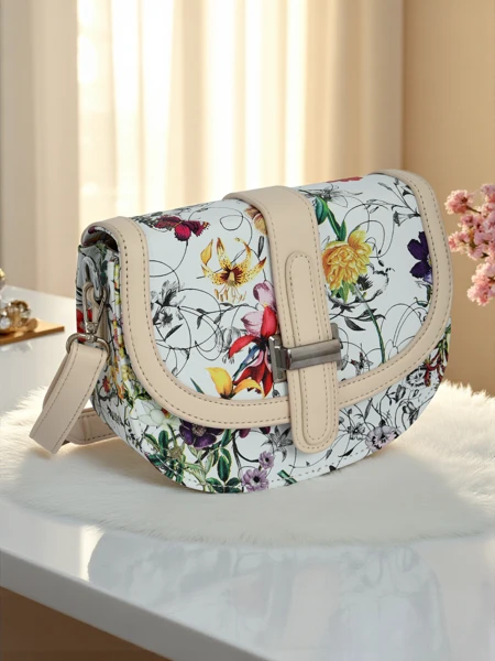 Royalfashion Liten damväska i ekoläder med blommor Ori Elle