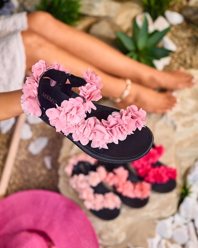 Royalfashion Sandale de damă roz cu flori Alferroy