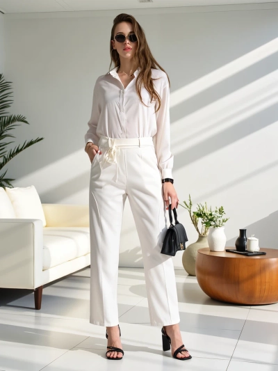 Royalfashion Pantaloni drepți din viscoză pentru femei cu flori
