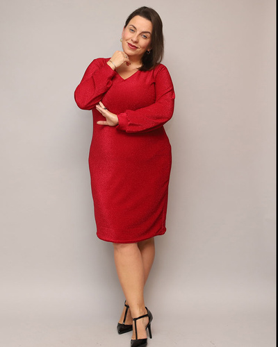 Royalfashion Rochie de damă strălucitoare înainte de genunchi în roșu PLUS SIZE