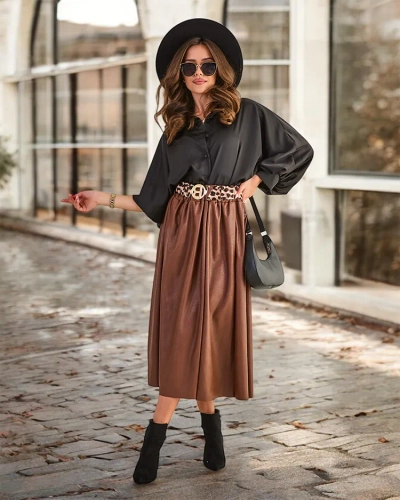Fustă midi din piele ecologică pentru femei Royalfashion