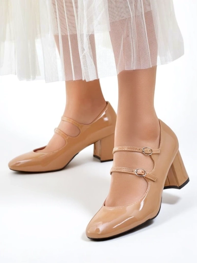 Royalfashion Pantofi cu toc din piele lăcuită pentru femei, cu curele Ovinna