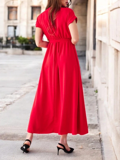 Rochie midi pentru femei Royalfashion cu decolteu înfășurat, mâneci scurte și un centură