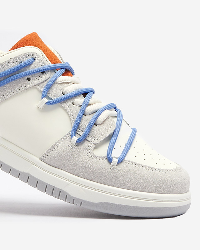 Adidași sport de damă alb-gri cu șireturi albastre Olierinc - Încălțăminte