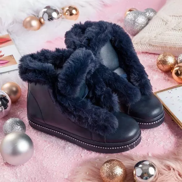 OUTLET Cizme cu platformă albastru marin cu blană Salyssa - Încălțăminte