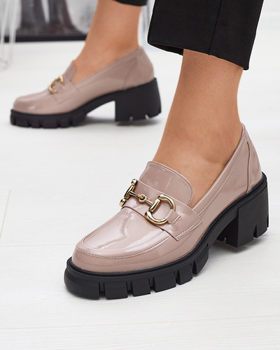 Mocasini lăcuiți de damă maro deschis cu ornament Neriea - Încălțăminte