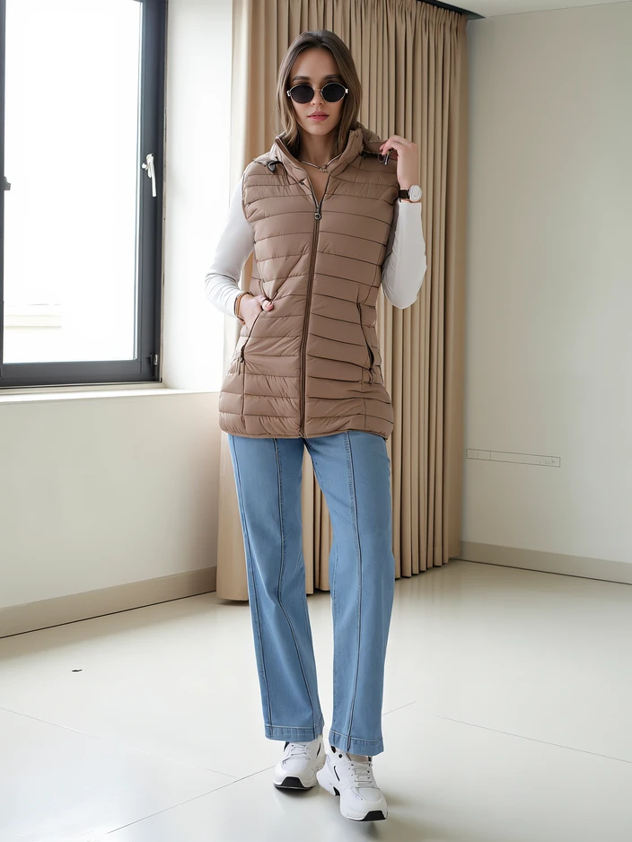 Jachetă fără mâneci Royalfashion pentru femei cu glugă detașabilă