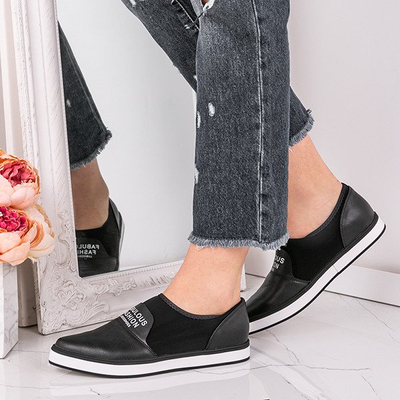 Czarne tenisówki slip-on Rowane - Obuwie