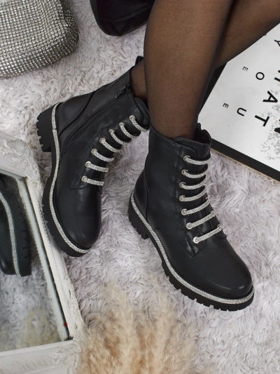 Botine de damă Lunara din piele ecologică cu șireturi