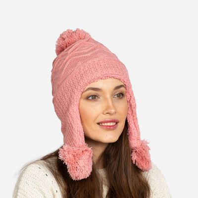 Palarie izolata de dama roz cu pompoane - Accesorii