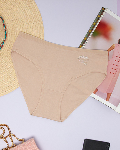 Chiloți de damă bej din bumbac cu picioare brodate - Lenjerie intimă