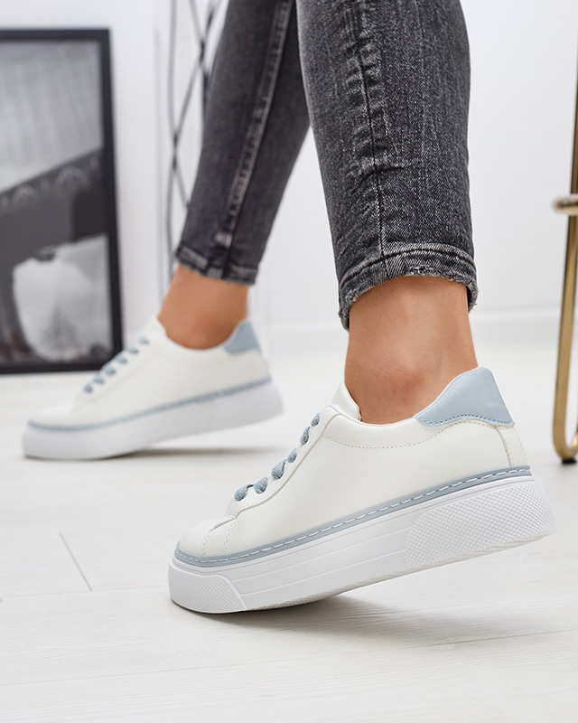 Adidași sport de damă albi cu inserții albastre Assalia - Încălțăminte