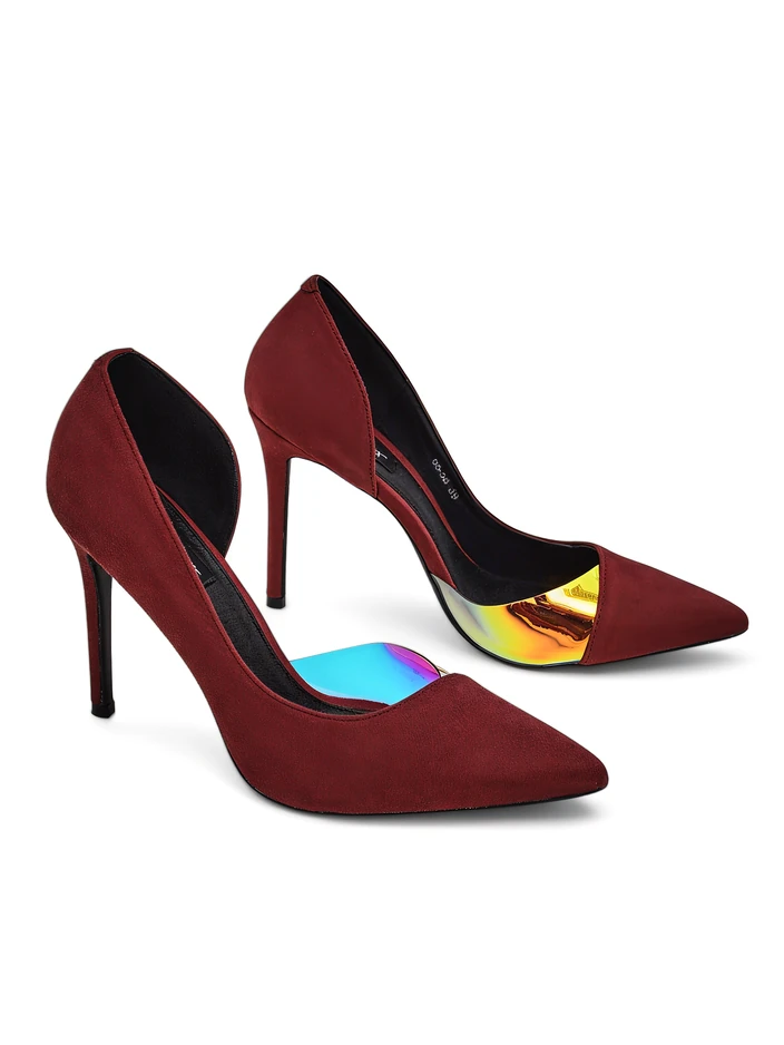 Royalfashion Pantofi cu toc pentru femei cu fundiță și inserție holografică Dremtru