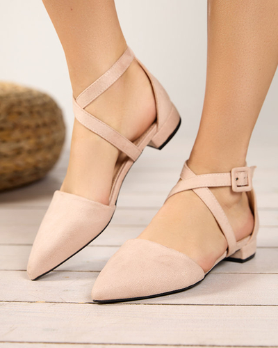 OUTLET Pompe de dama bej si roz cu toc plat Qiumi - Incaltaminte