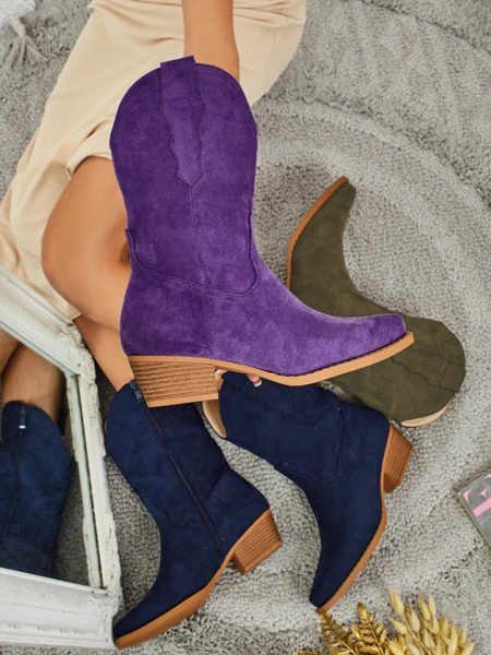 Botine cowboy de damă din piele ecologică întoarsă SpireHush