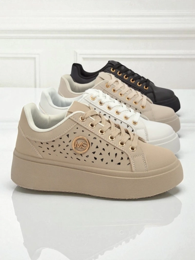 Cleo Ecru Platino – sneakers bej pe platformă Royalfashion piele ecologică