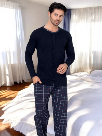 Pyjama de bumbac în carouri Royalfashion pentru bărbați