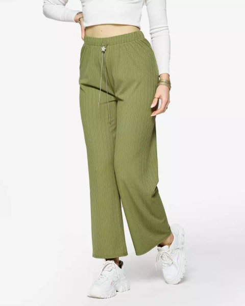 Pantaloni largi cu nervuri pentru femei, de culoare verde - Îmbrăcăminte