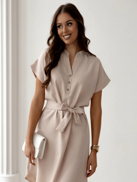 Royalfashion Rochie mini pentru femei cu mâneci scurte și decolteu cu nasturi