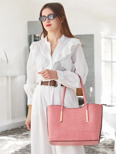 Royalfashion Geantă de mână din piele ecologică dublă cu embossing