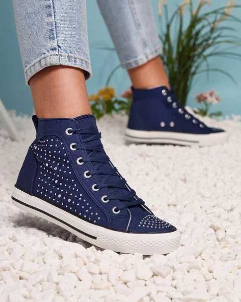Adidași cu vârf înalt albastru marin, cu zirconii Totulu- Footwear