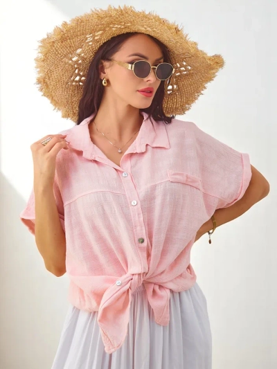 Cămașă din bumbac pentru femei Royalfashion cu embossing și mâneci scurte