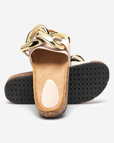 Coralia Royalfashion ecru women's platform slippers with chain
