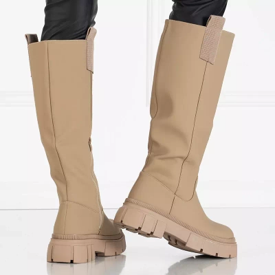 OUTLET Cizme de damă bej până la jumătatea gambei Oledd- Încălțăminte